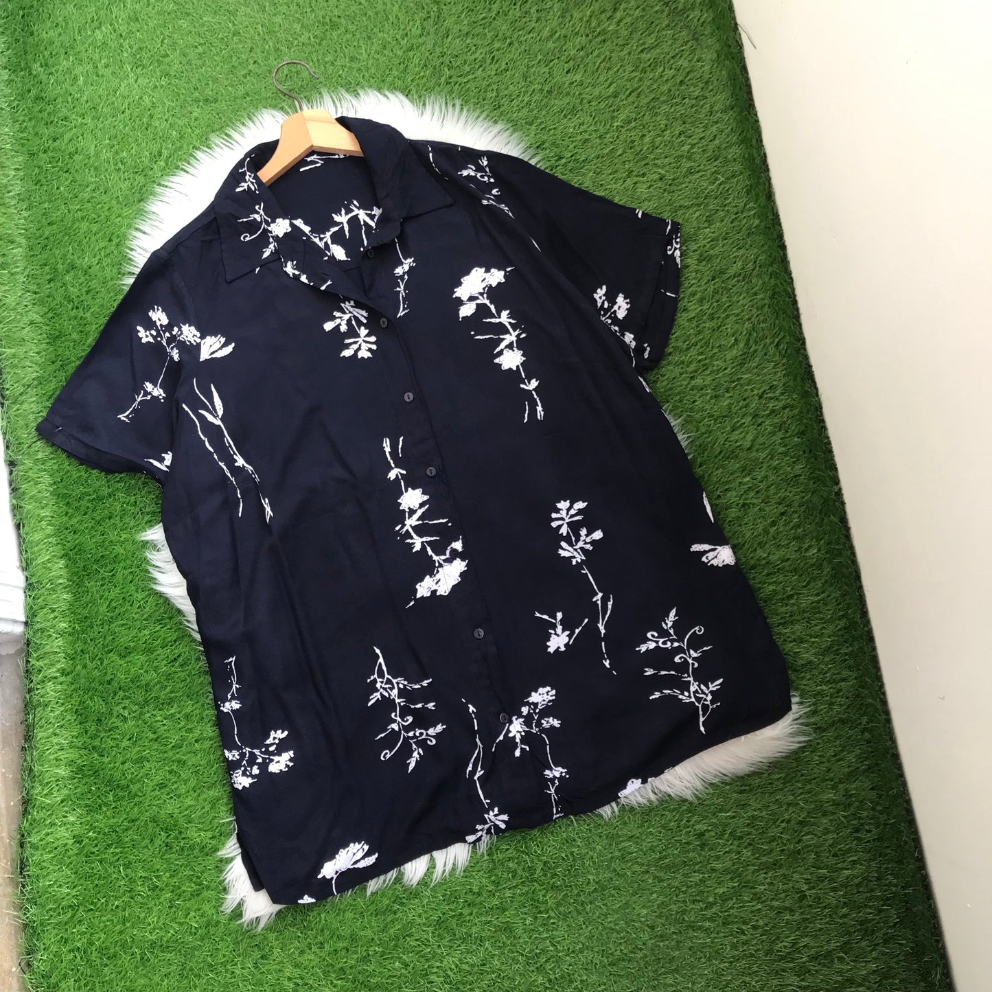 Blue floral button down